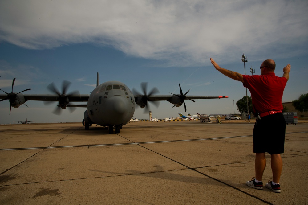 C-130s equipped with the Modular Airborne Fire Fighting System arrive in Mesa, Ariz.