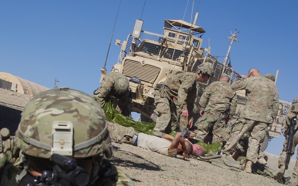 864th Engineer Battalion medics train to real life situations while deployed in Afghanistan
