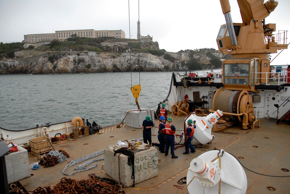 Coast Guard prepares to place an information buoy in San Francisco Bay