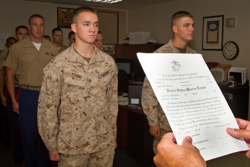 Young Phoenix Marines receive first chevron