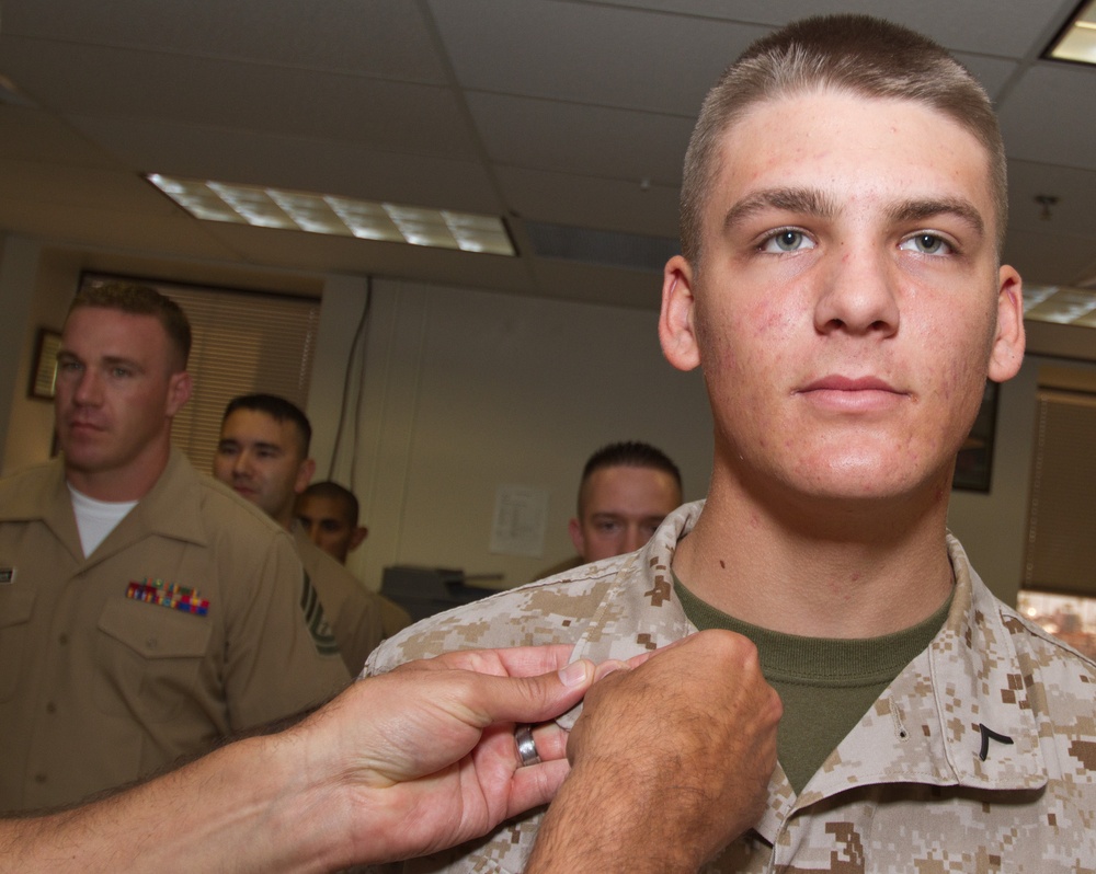 Young Phoenix Marine receives first chevron