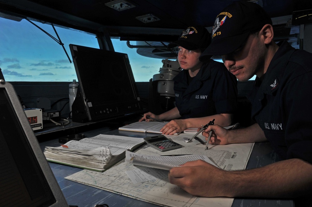 USS George Washington sailors plot course