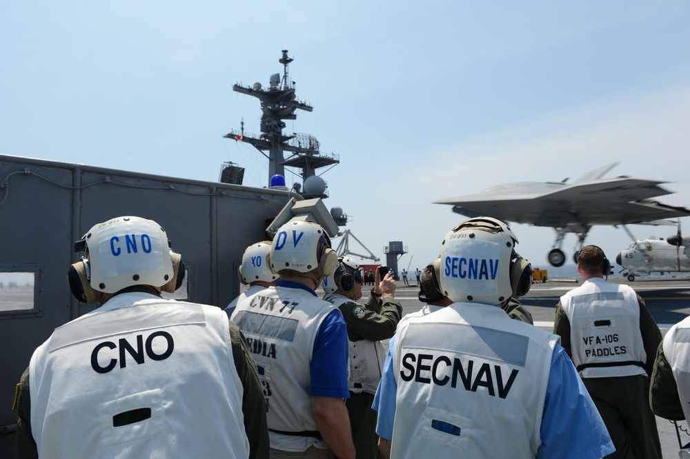 CNO and SECNAV observe X-47B UCAS demonstrator landing