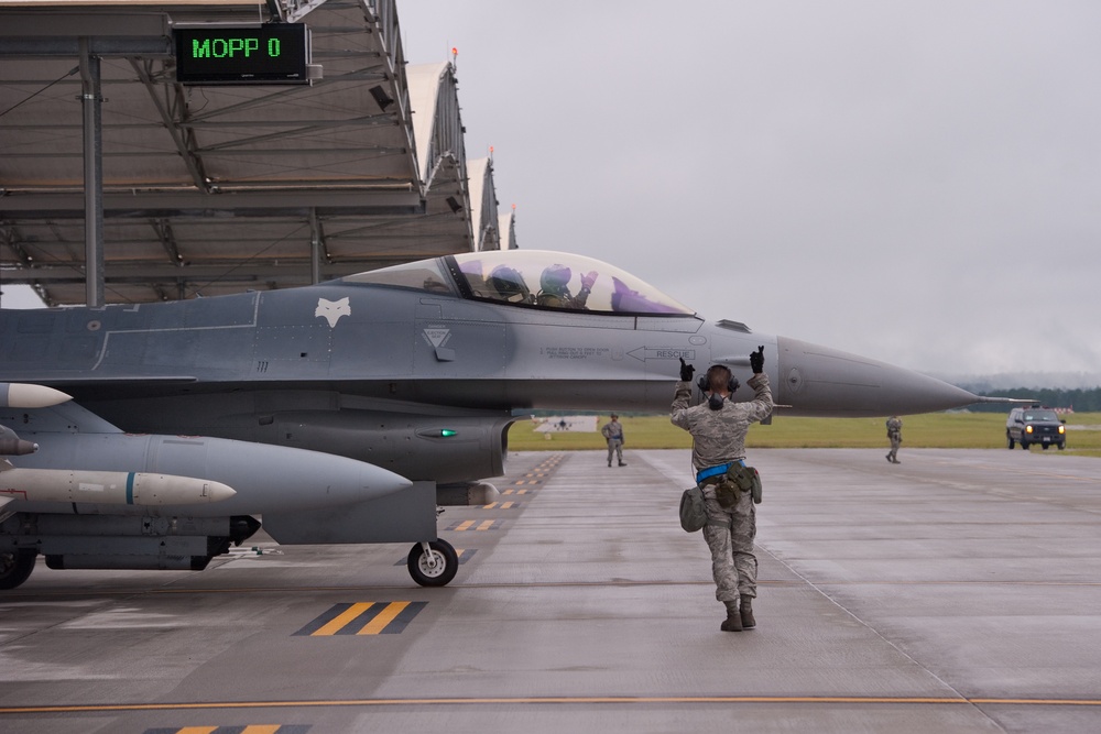 July readiness exercise F-16 Fighting Falcons take off