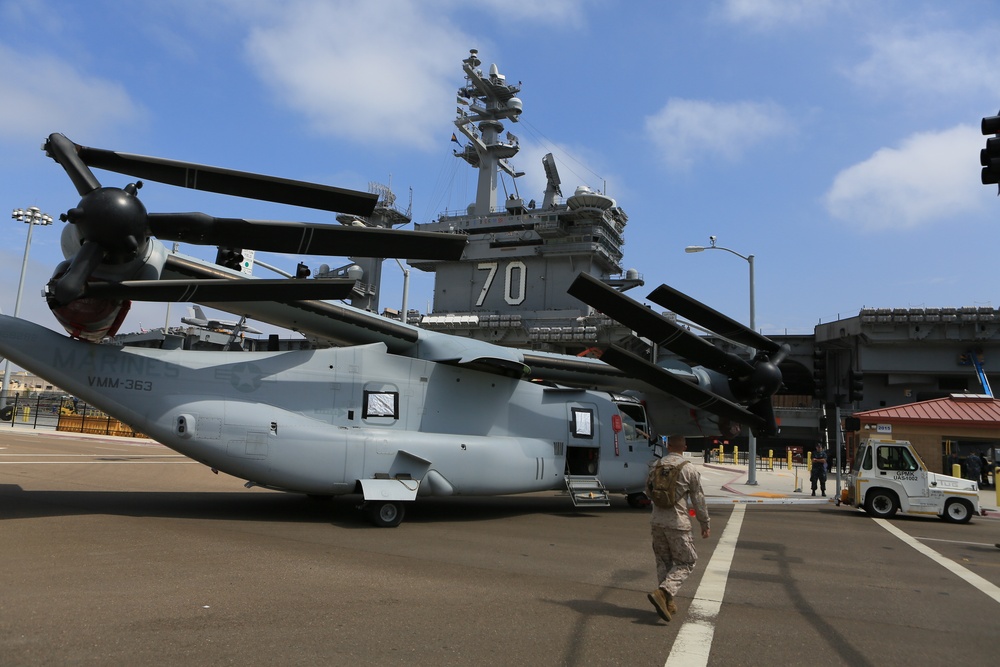 Marines stage Ospreys for shipment to Okinawa