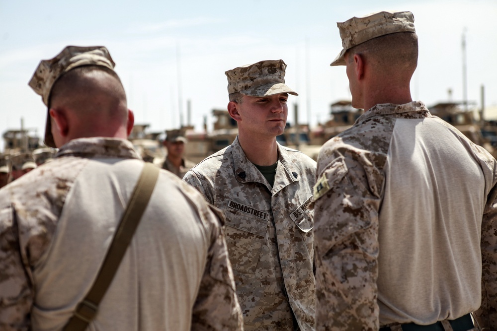 Marines with 2nd Battalion, 8th Marines Promote Staff Sgt. Christopher Broadstreet