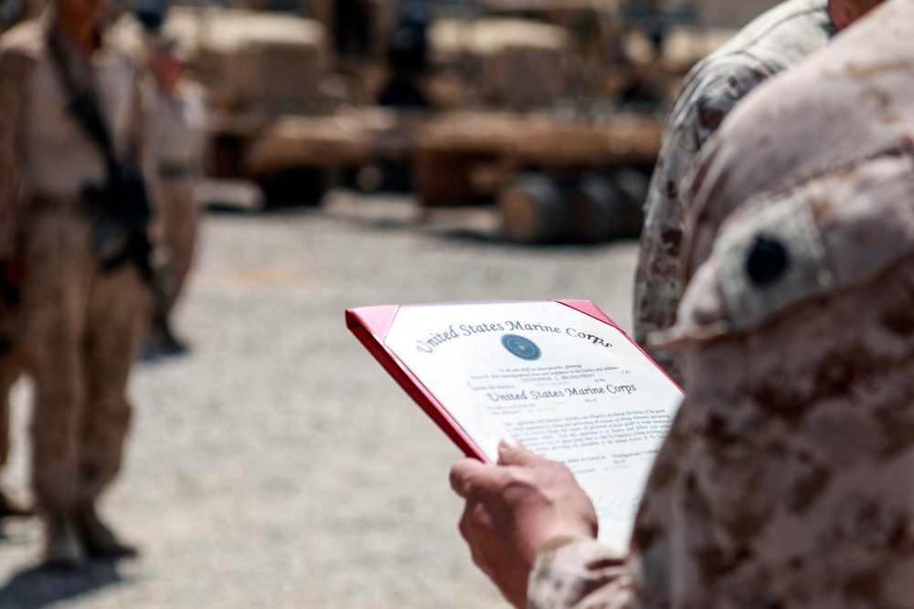 Marines with 2nd Battalion, 8th Marines Promote Staff Sgt. Christopher Broadstreet