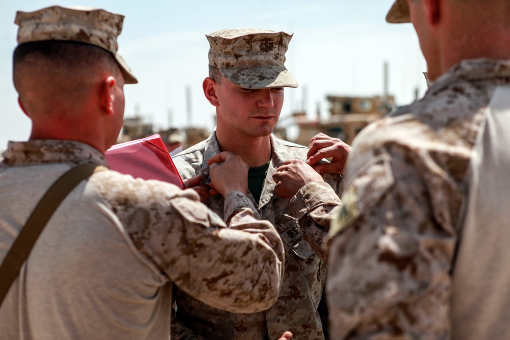 Marines with 2nd Battalion, 8th Marines Promote Staff Sgt. Christopher Broadstreet