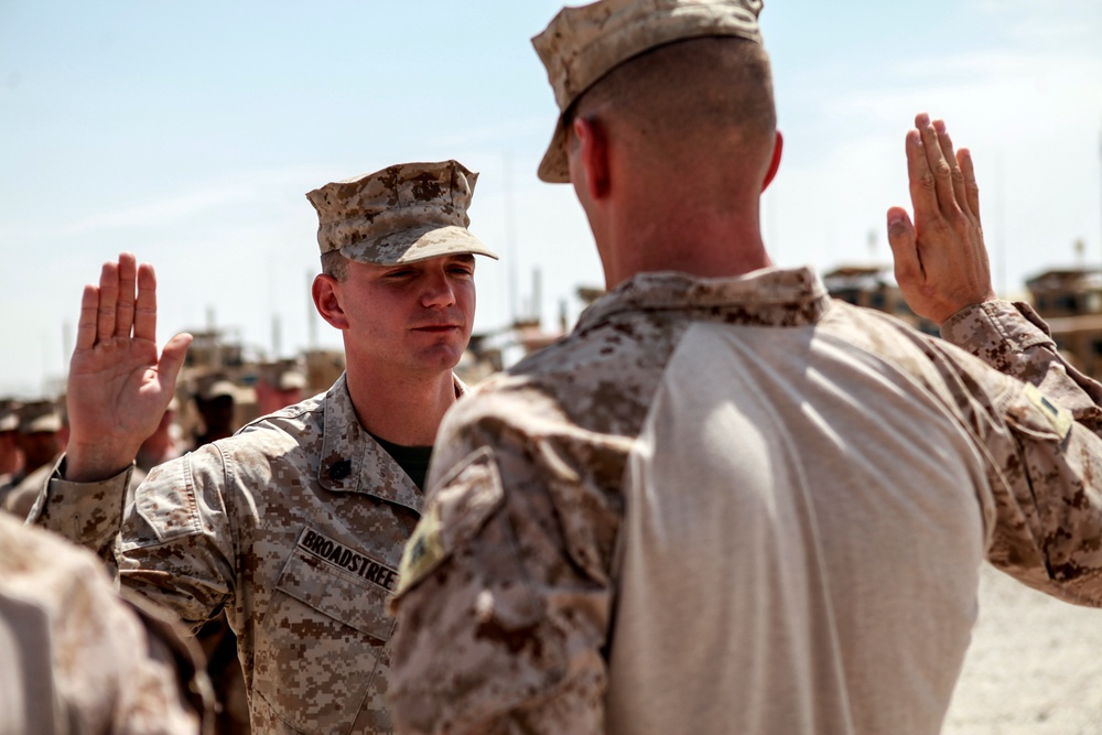 Marines with 2nd Battalion, 8th Marines Promote Staff Sgt. Christopher Broadstreet