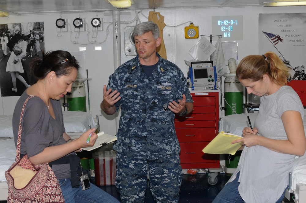 Sailor talks during Hollywood to the Navy tour