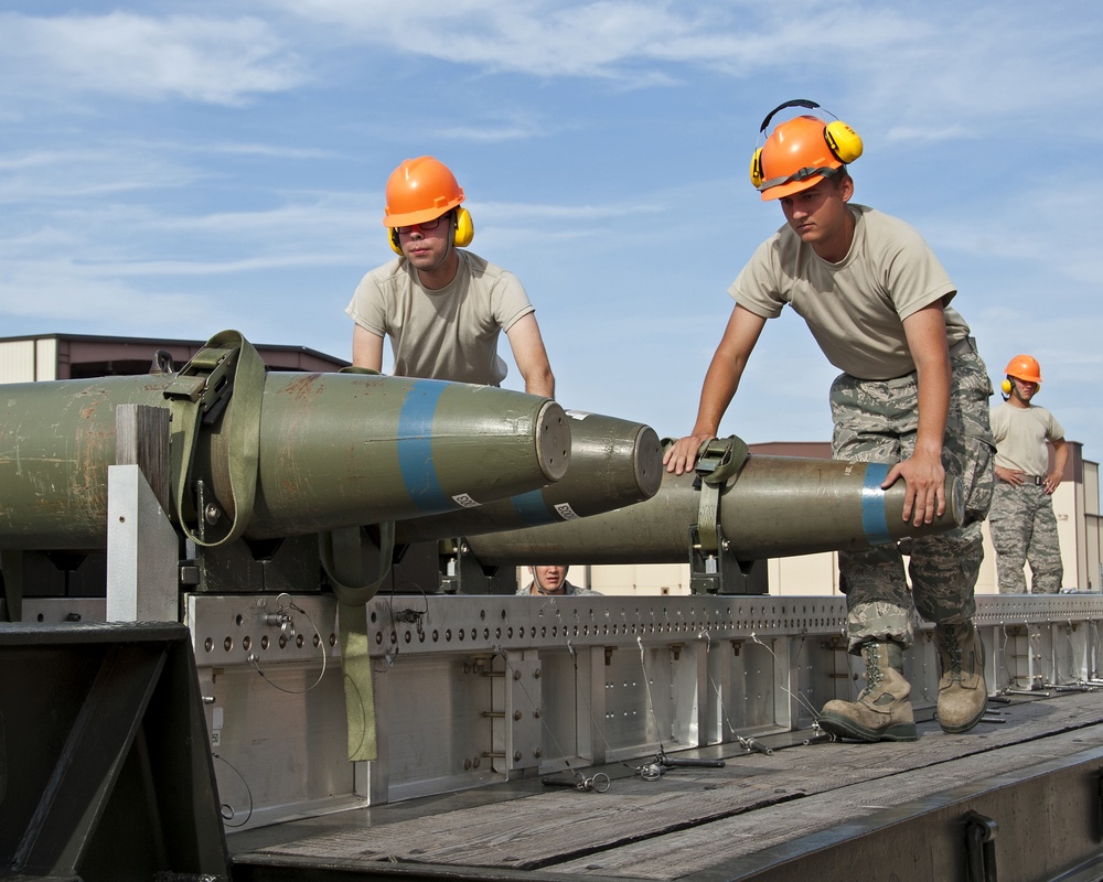 363rd Training Squadron places inert MK 82 LD munitions onto 40-foot rail set