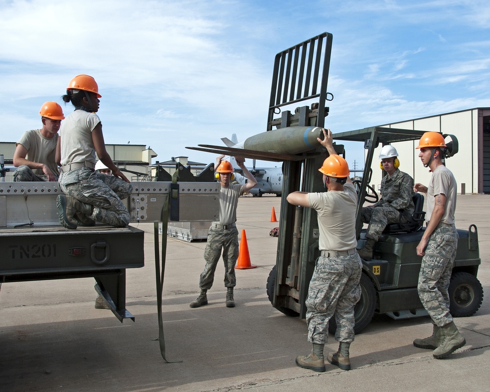 363rd Training Squadron places inert MK 82 LD munitions onto 40-foot rail set