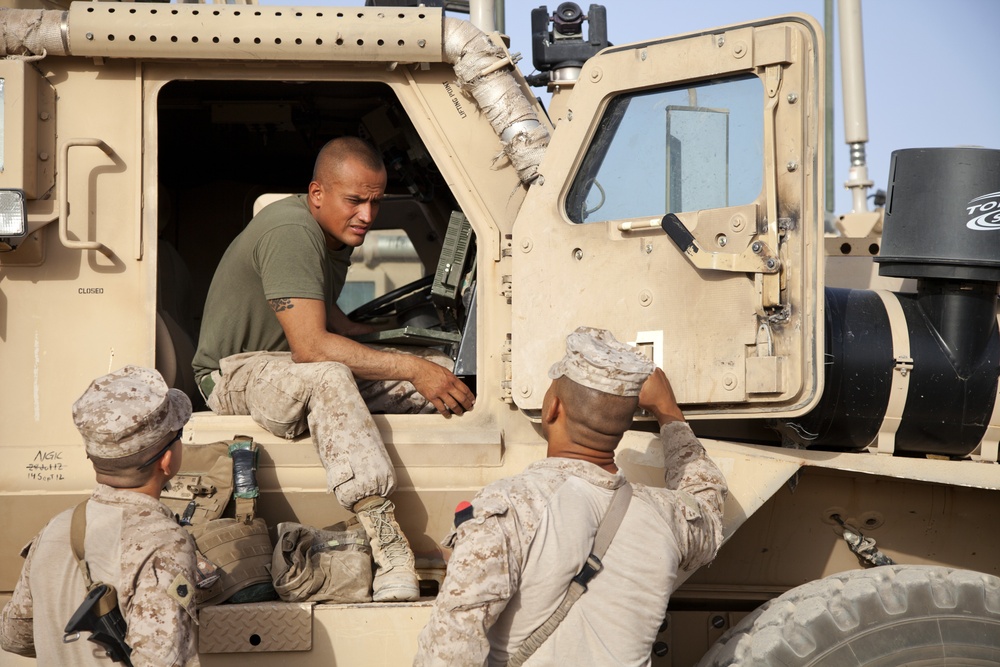 U.S. Marines with Fox Co., 2/2, return to Patrol Base Boldak