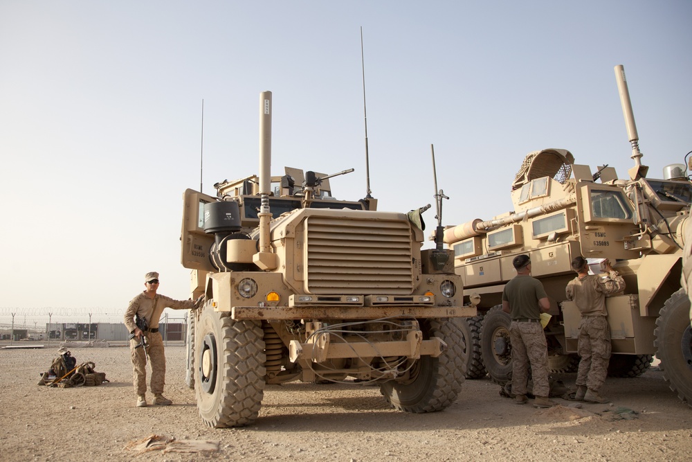 U.S. Marines with Fox Co., 2/2, return to Patrol Base Boldak