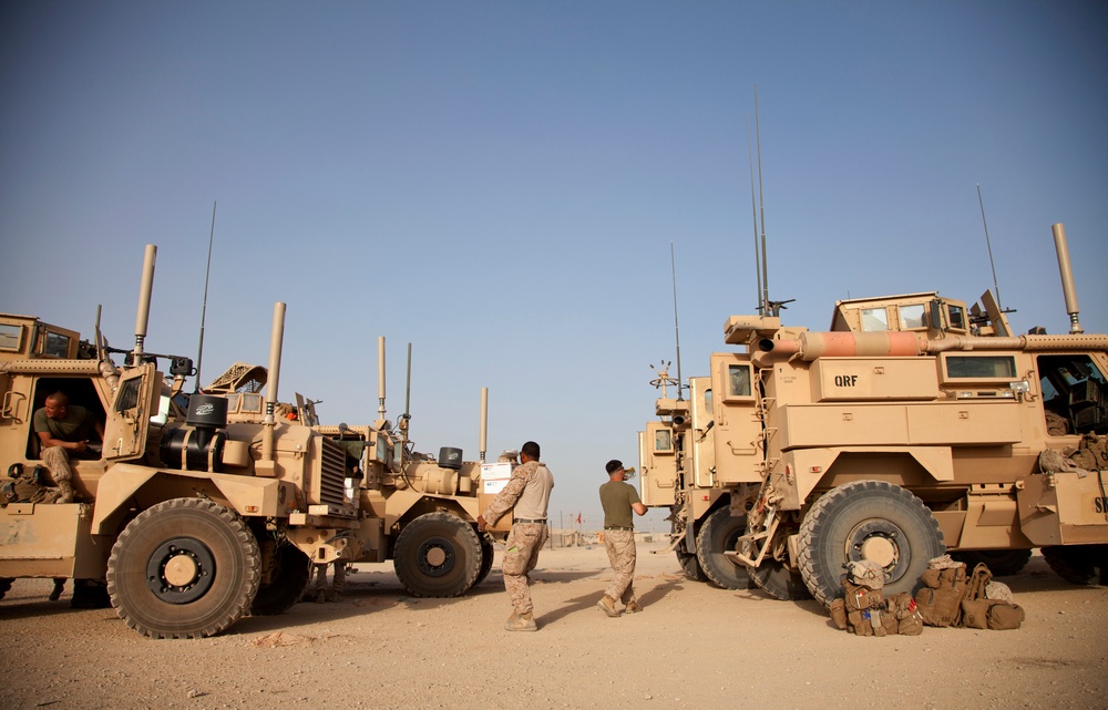 U.S. Marines with Fox Co., 2/2, return to Patrol Base Boldak