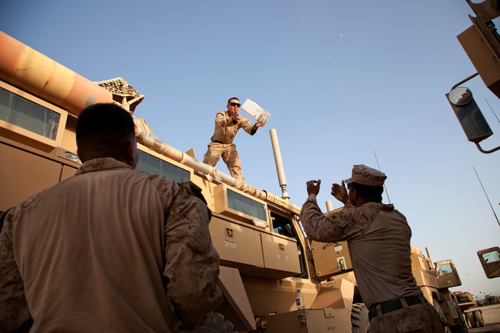 U.S. Marines with Fox Co., 2/2, return to Patrol Base Boldak