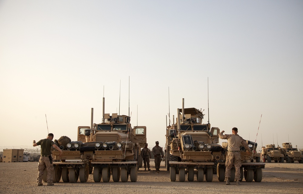 U.S. Marines with Fox Co., 2/2, return to Patrol Base Boldak