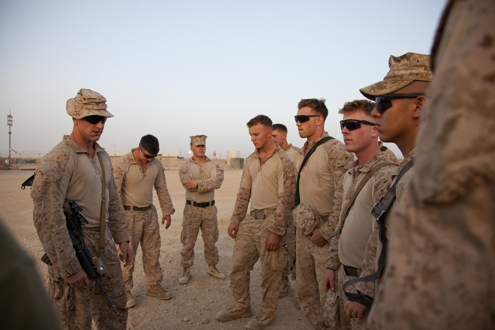 U.S. Marines with Fox Co., 2/2, return to Patrol Base Boldak