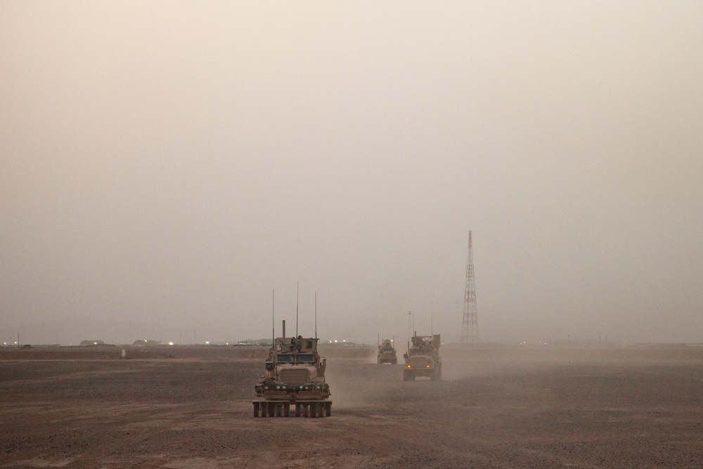 U.S. Marines with Fox Co., 2/2, return to Patrol Base Boldak