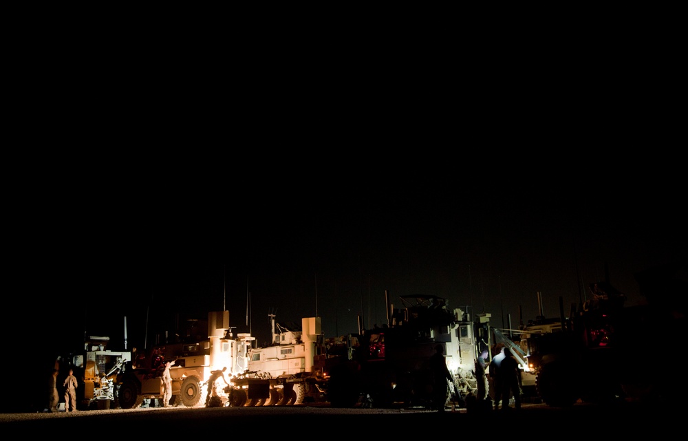 U.S. Marines with Fox Co., 2/2, return to Patrol Base Boldak