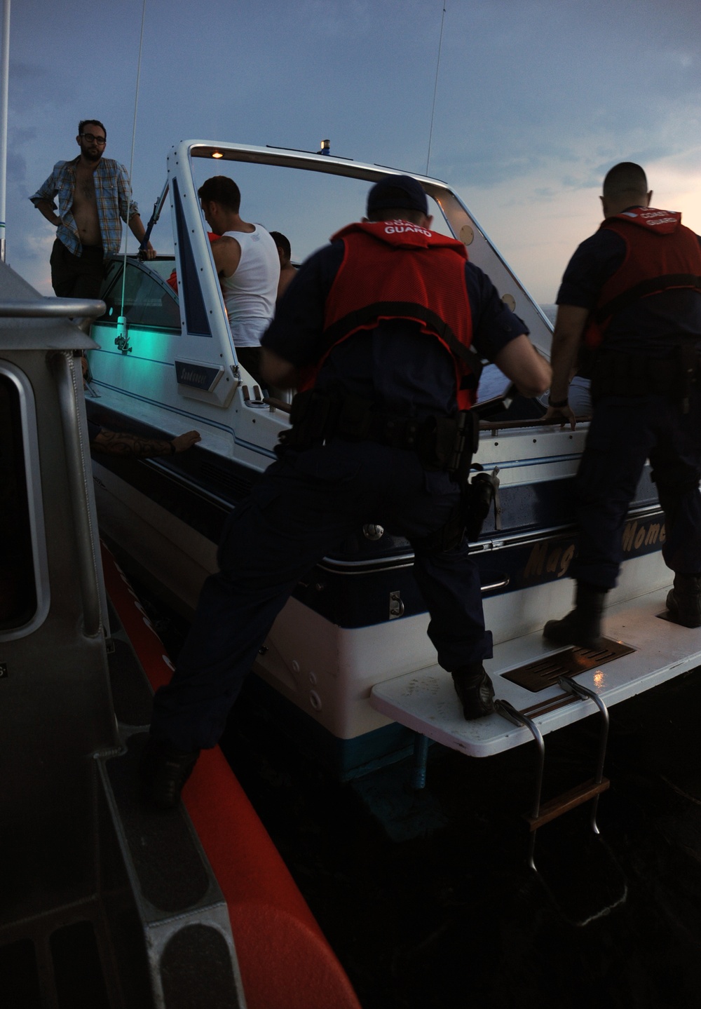 Coast Guard Station Fire Island boarding team members conduct safety inspections