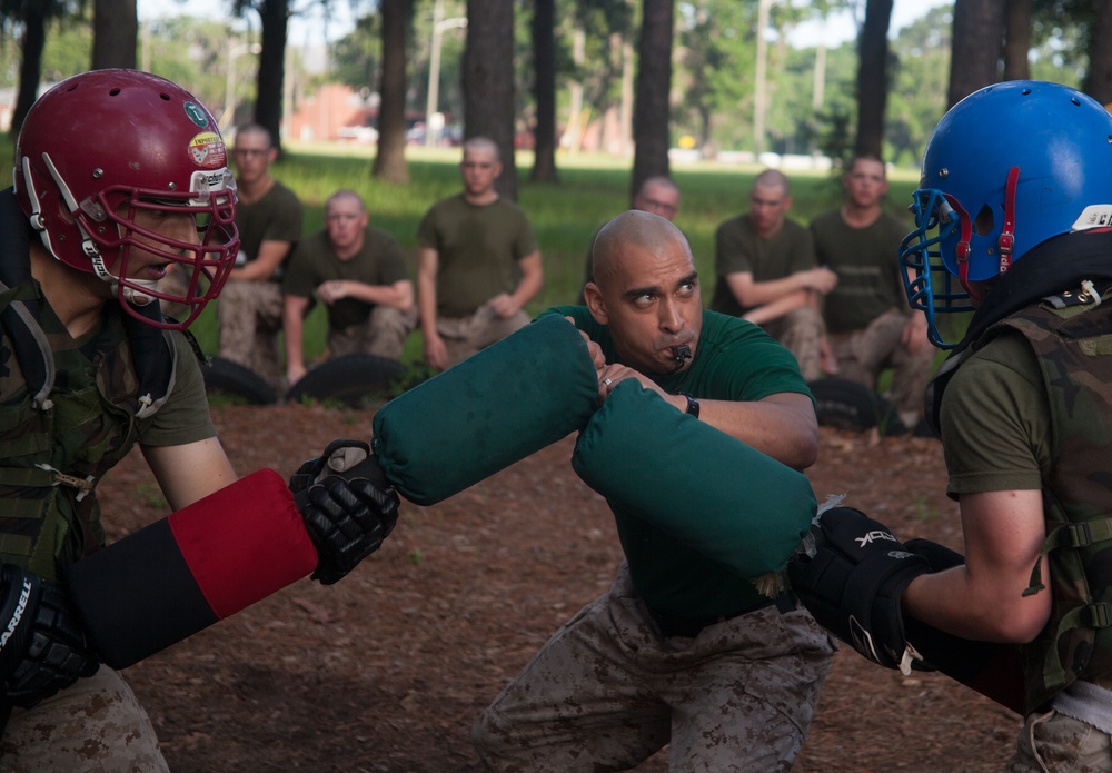 Photo Gallery: Marine recruits spar with pugil sticks for bayonet training on Parris Island