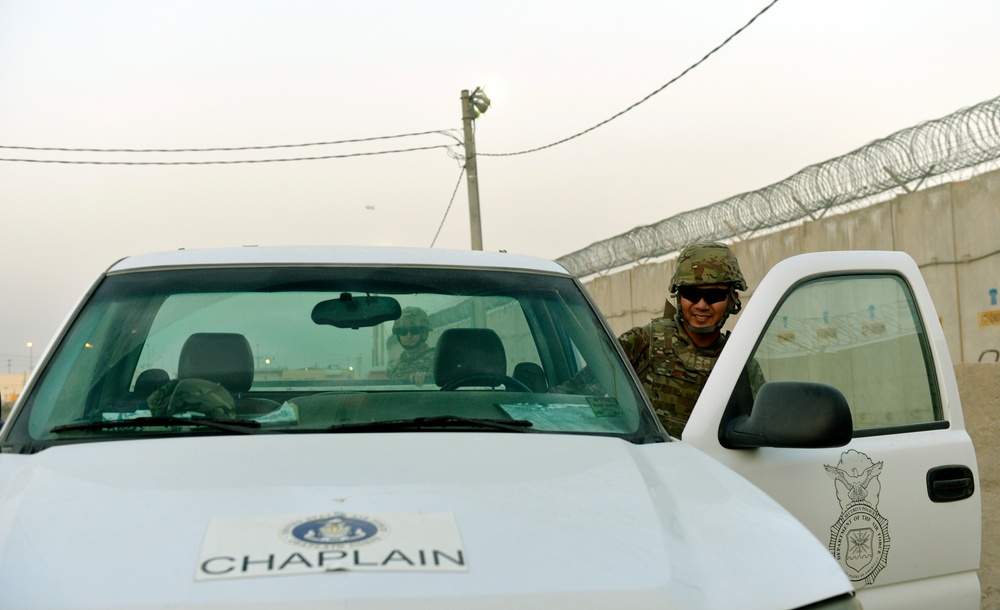 Traveling chaplain team raises moral of security force airmen