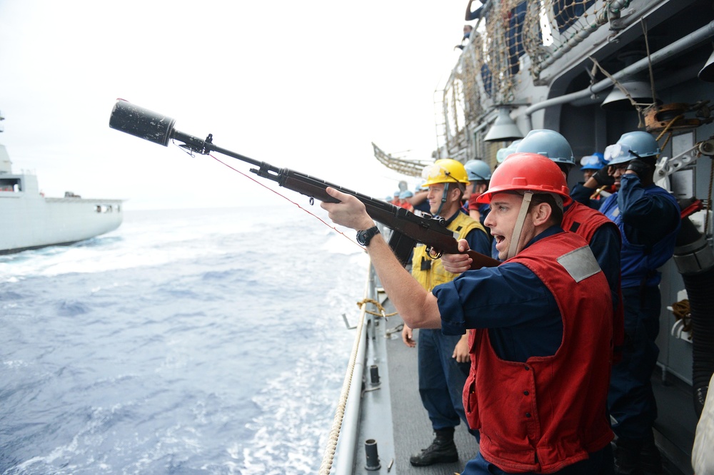 USS Antietam replenishes at sea