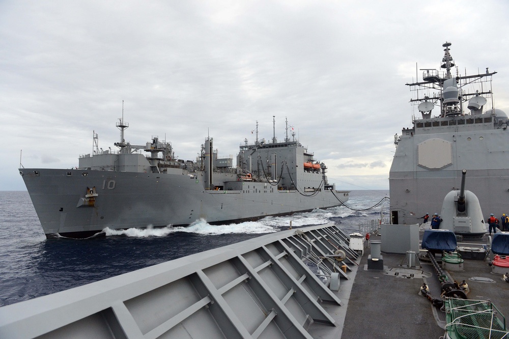 USS Antietam replenishes at sea