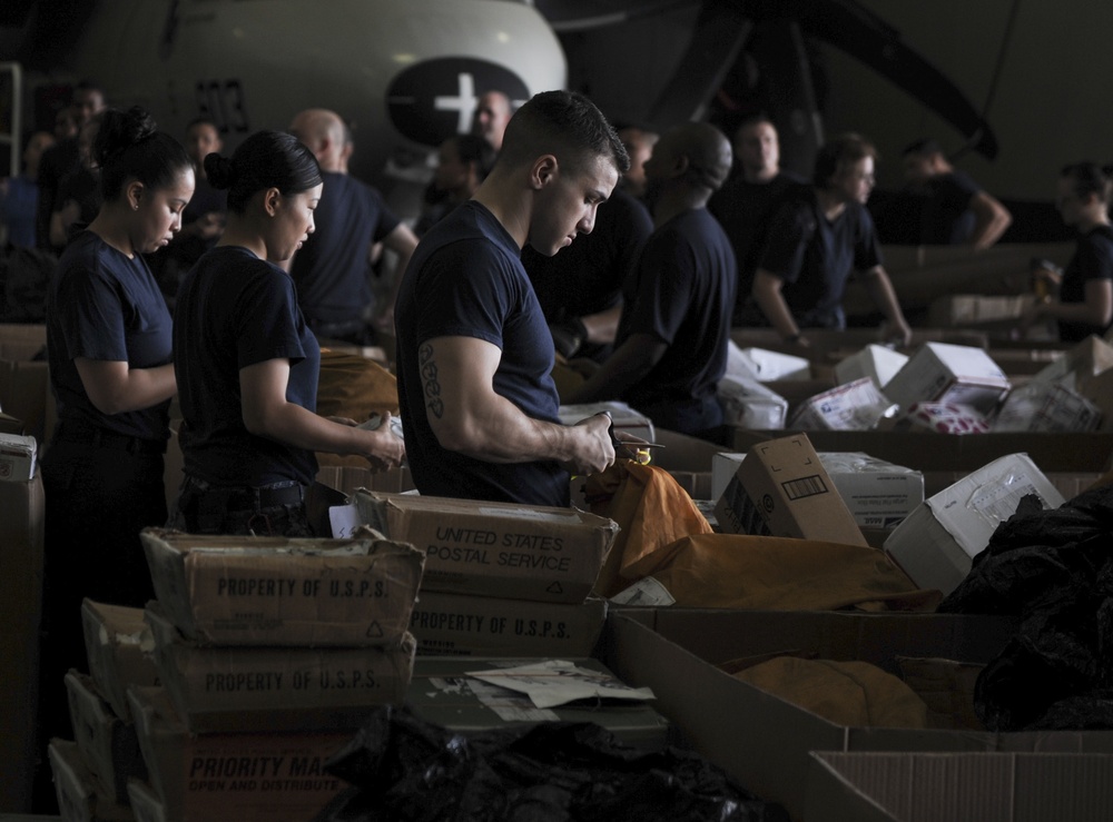 Mail sorting aboard USS Nimitz