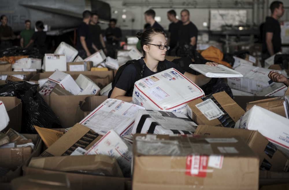 Mail sorting aboard USS Nimitz