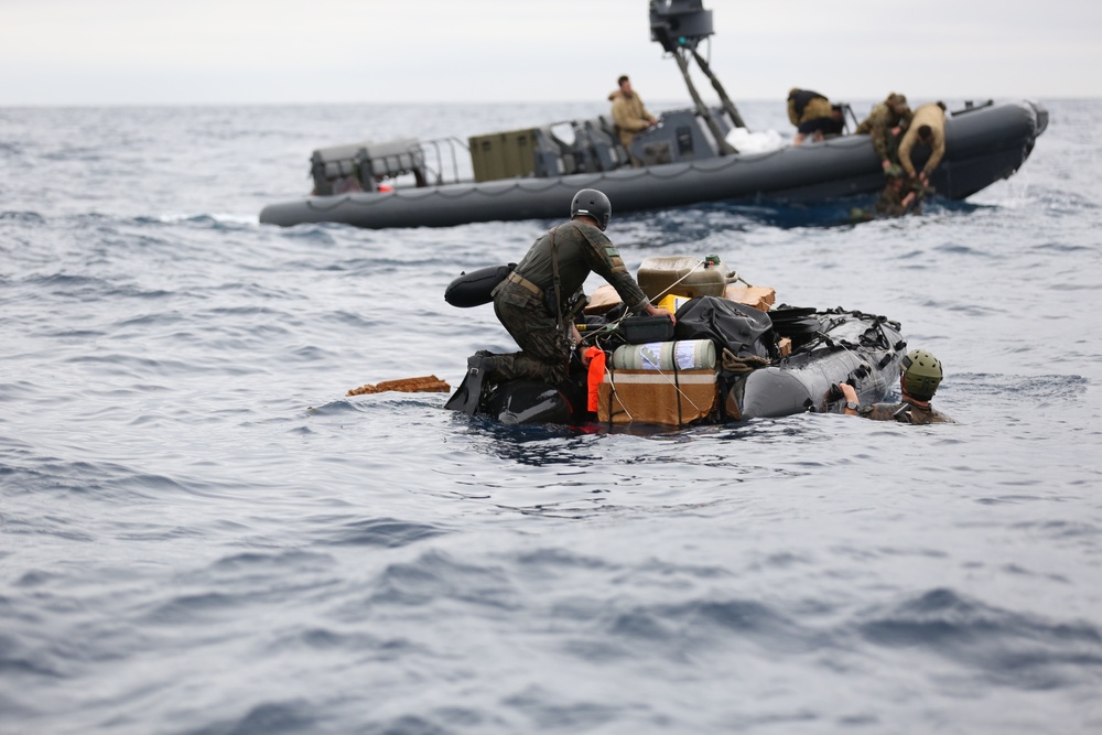 US Marines parachute into Coral Sea