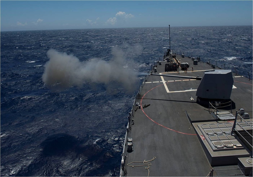 USS Bulkeley fires 5 inch gun during live-fire exercise