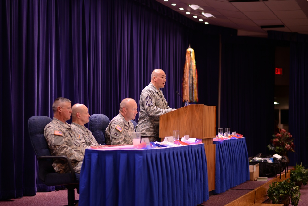Chief Master Sgt. Brush speaks at the awards ceremony for the 2013 Army National Guard Best Warrior Competition