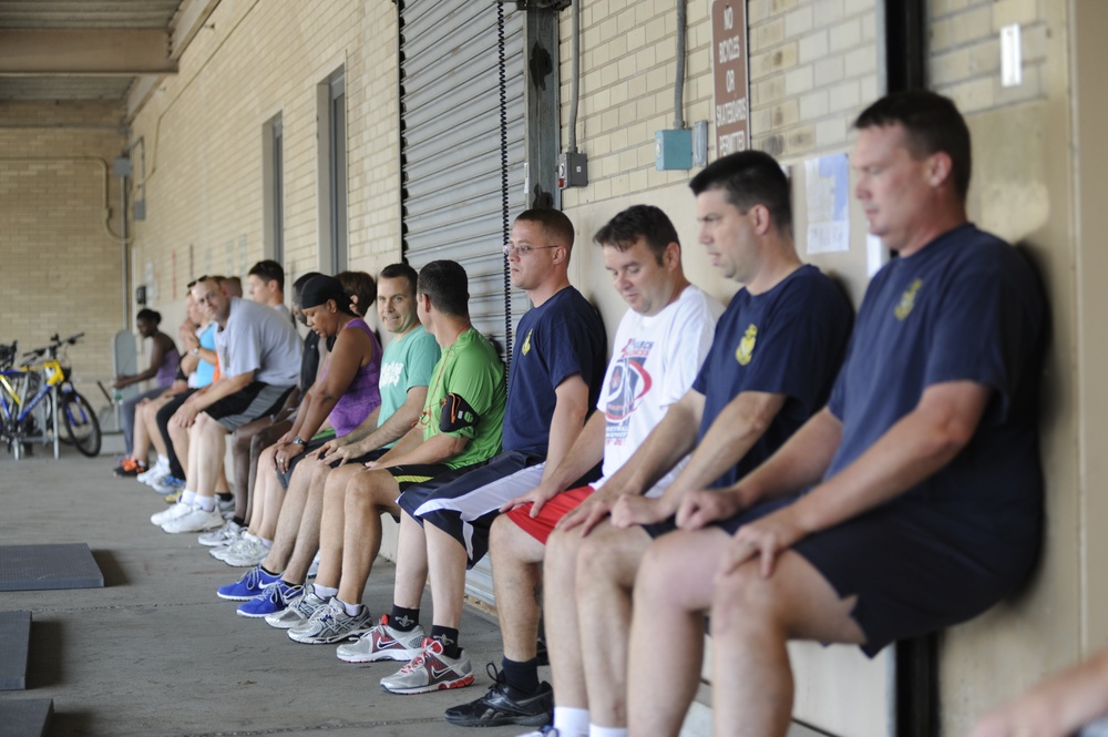 Coast Guard members work out