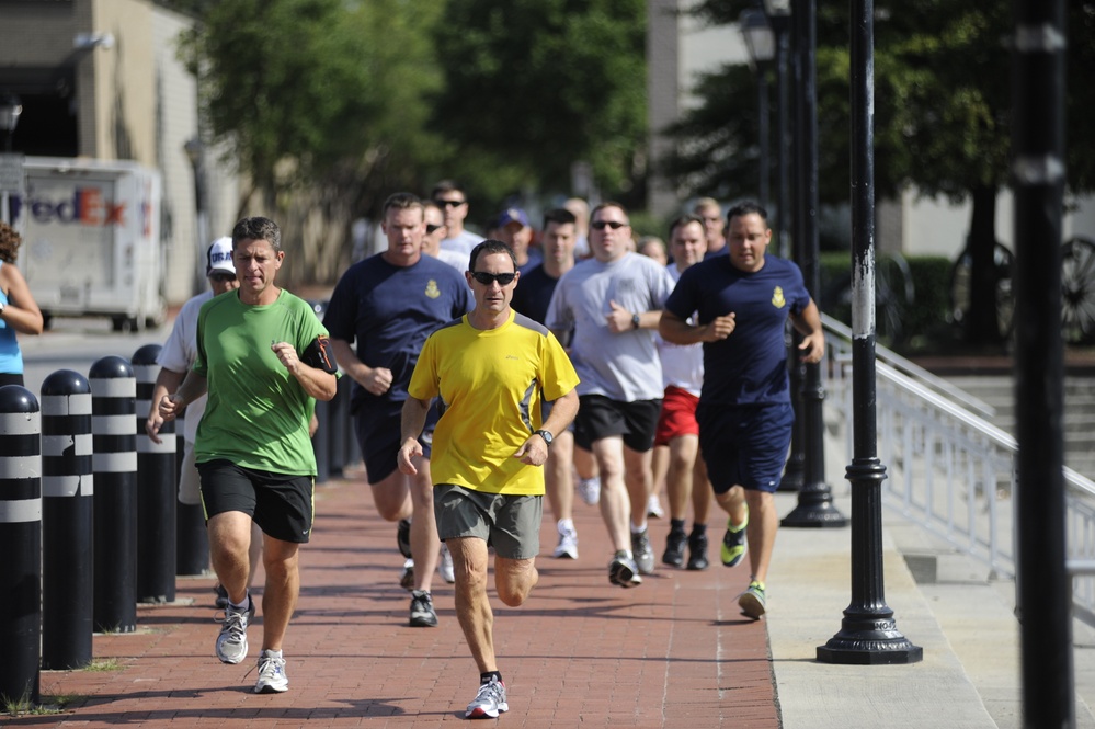 Coast Guard members work out