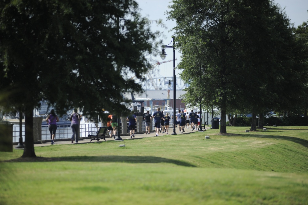Coast Guard members work out