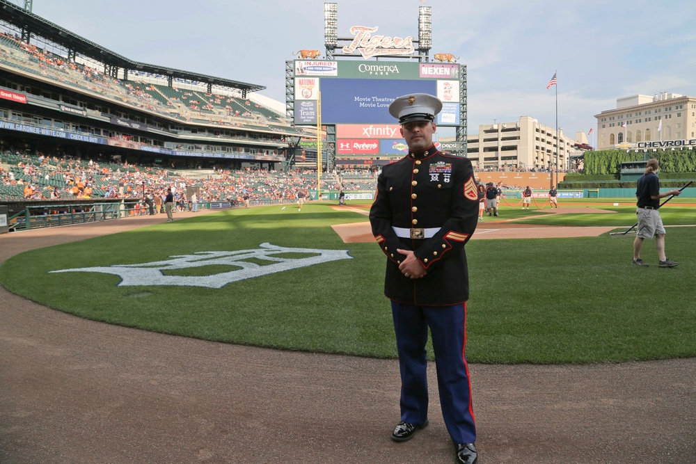 Livonia Marine throws Tigers first pitch