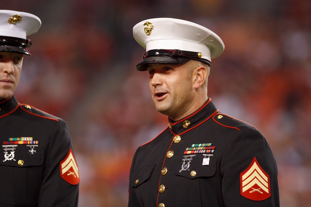 Marines honored on field during NFL game