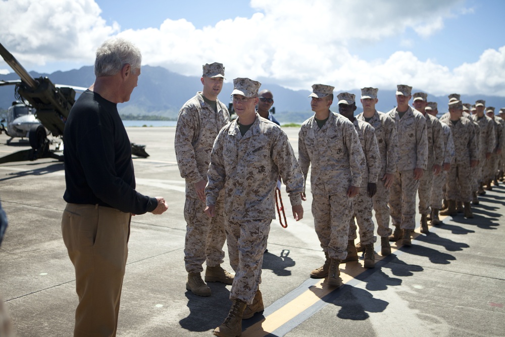 The Honorable Chuck Hagel's visit to Marine Corps Air Station, Kaneohe Bay