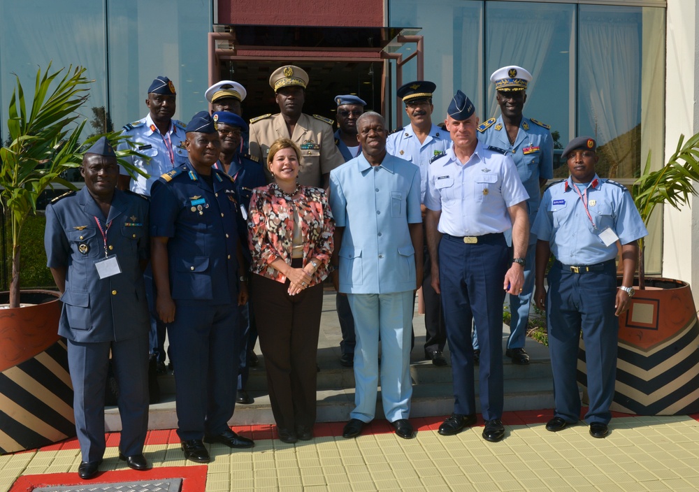 Attendees of the Regional African Air Chiefs Symposium meet the Ghanaian vice president