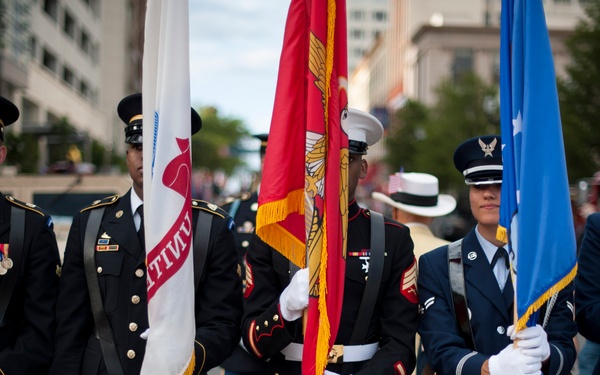 Stennis sailors march in military appreciation parade