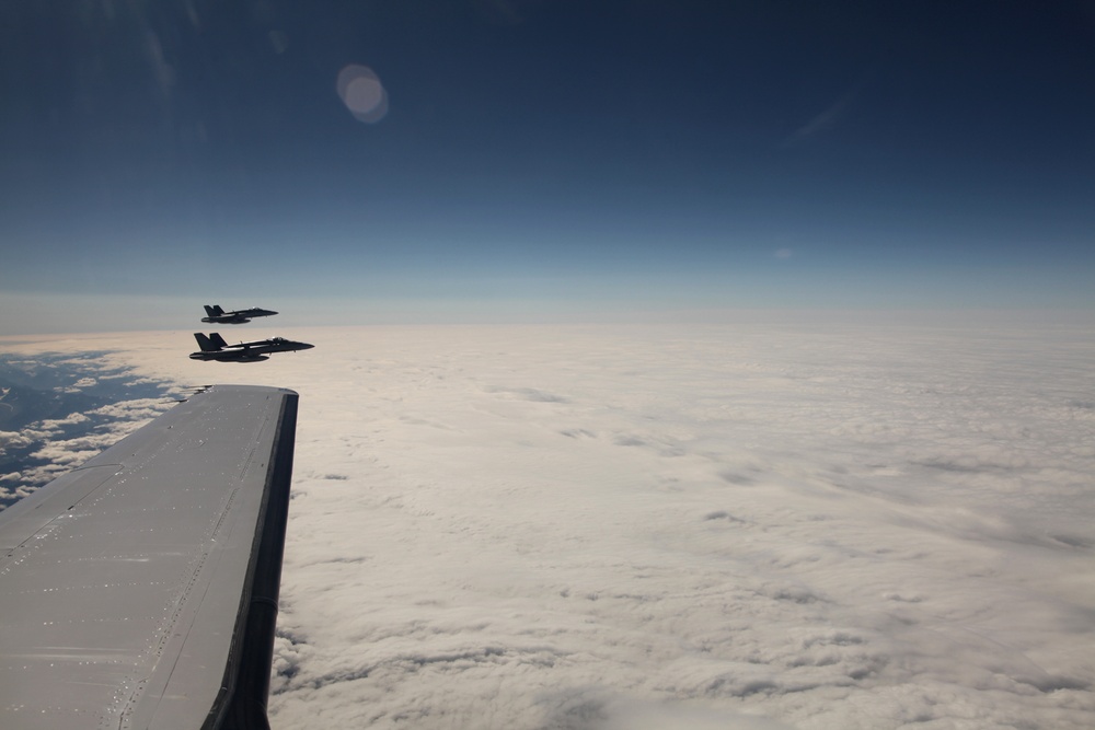 Royal Canadian Air Force CF-18s escort a simulated Russian track of interest during exercise Vigilant Eagle 13