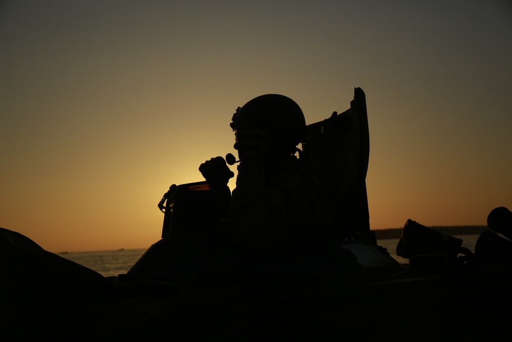 Amphibious assault vehicles perform nighttime assault