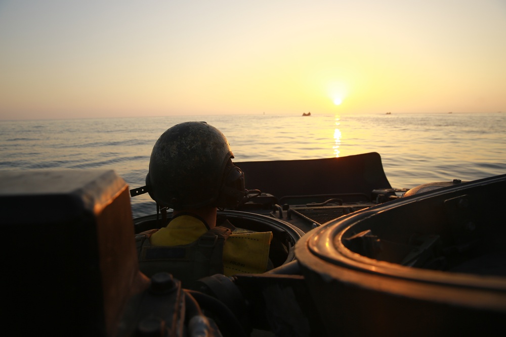Amphibious assault vehicles perform nighttime assault
