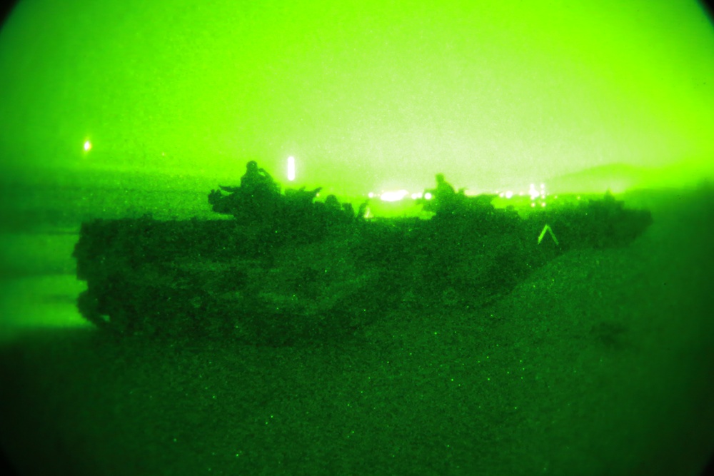 Amphibious assault vehicles perform nighttime assault