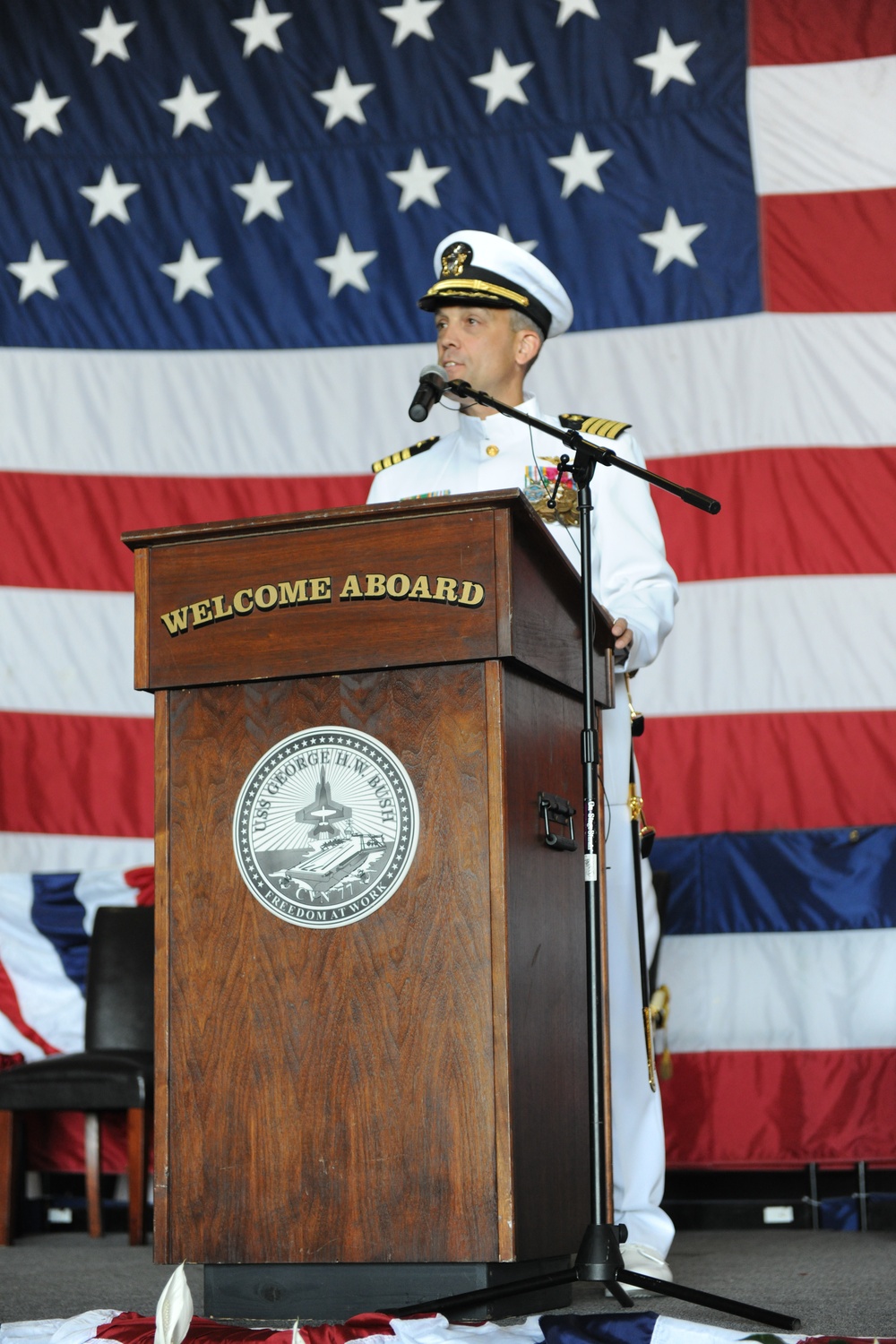 Capt. Andrew J. Loiselle relieved Capt. Brian E. Luther as commanding officer of the aircraft carrier USS George H.W. Bush