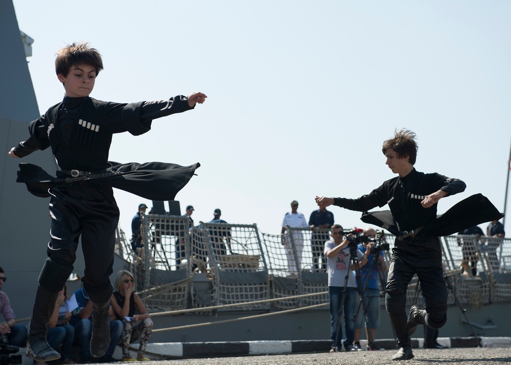 Dancers perform aboard USS Bulkeley