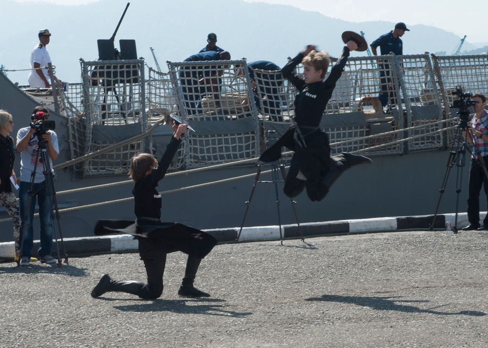 Dancers perform aboard USS Bulkeley