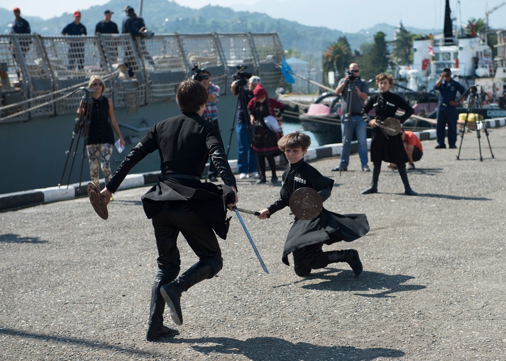 Dancers perform aboard USS Bulkeley